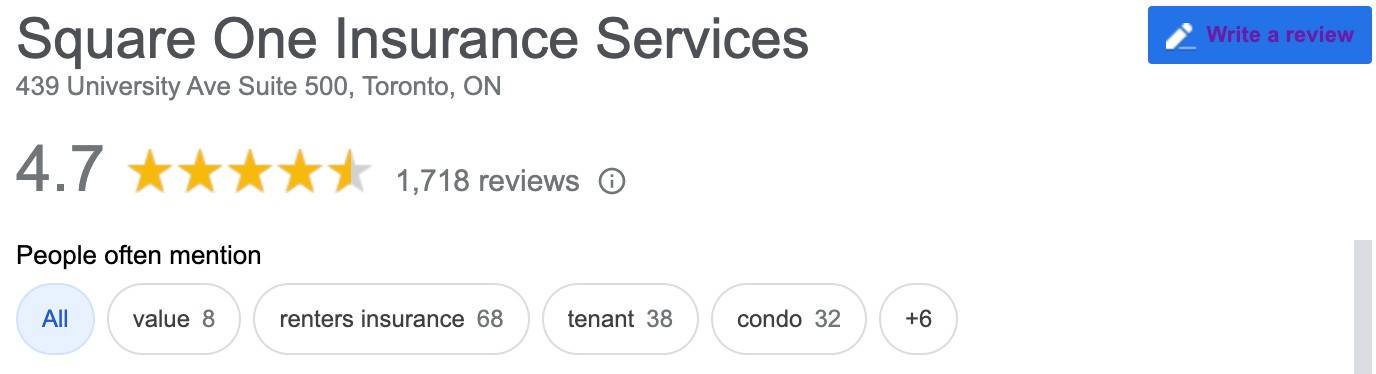 Square One Insurance Google Reviews 