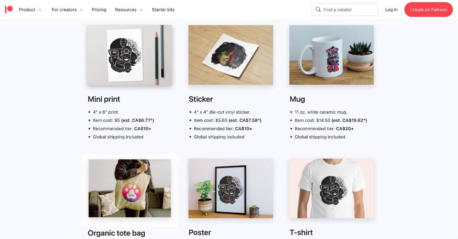 Patreon offers merch options for your supporters and membership members