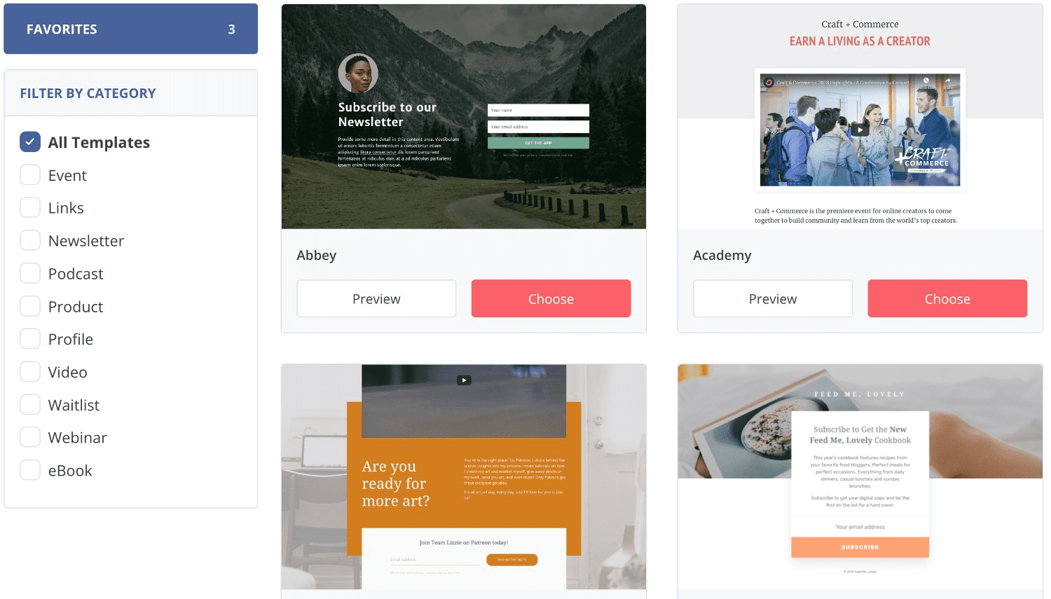 landing page template builder inside ConvertKit