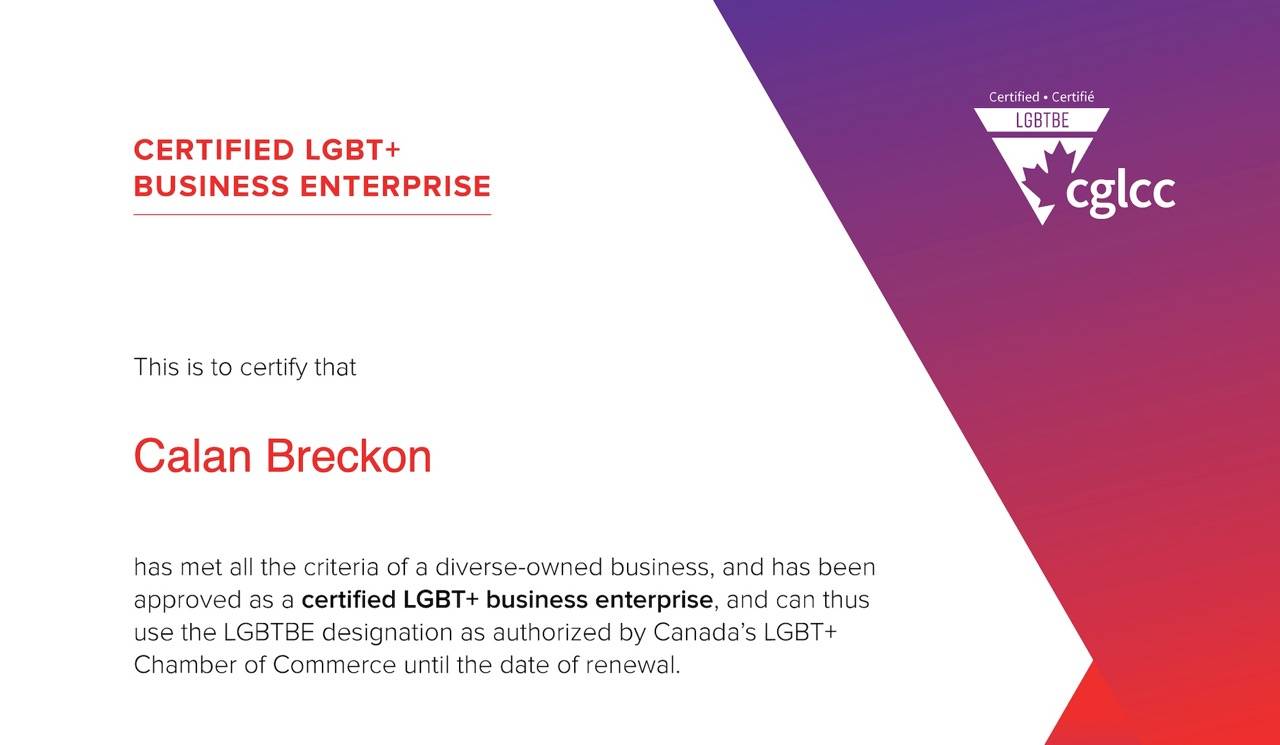 Calan Breckon Diverse Certified LGBT+ Business Enterprise from the CGLCC