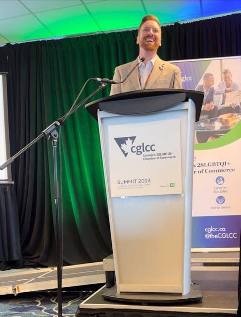 Calan Breckon presenting at the 2023 CGLCC Summit in Kingston, Ontario.