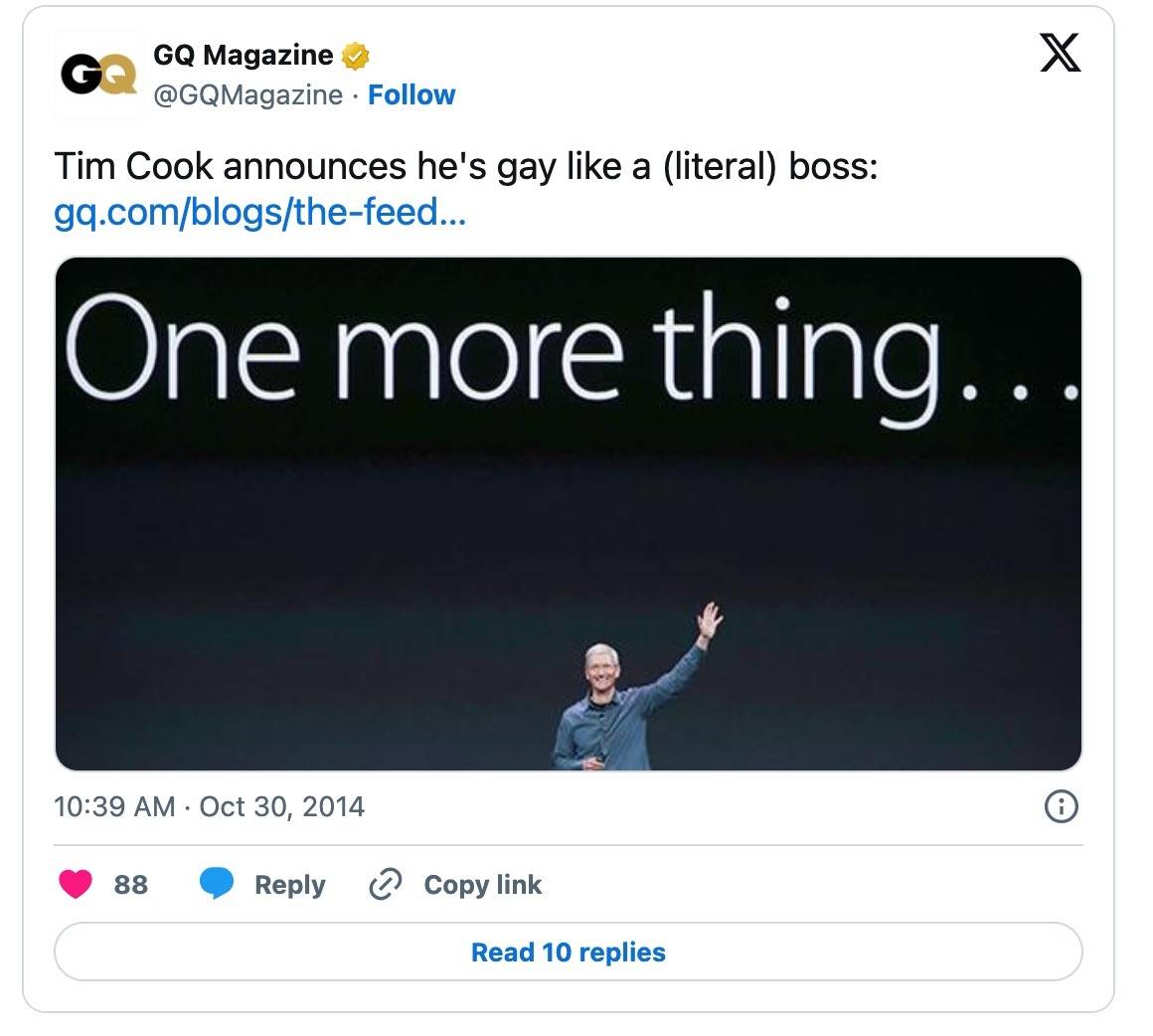 GQ Support for Tim Cook coming out as Gay