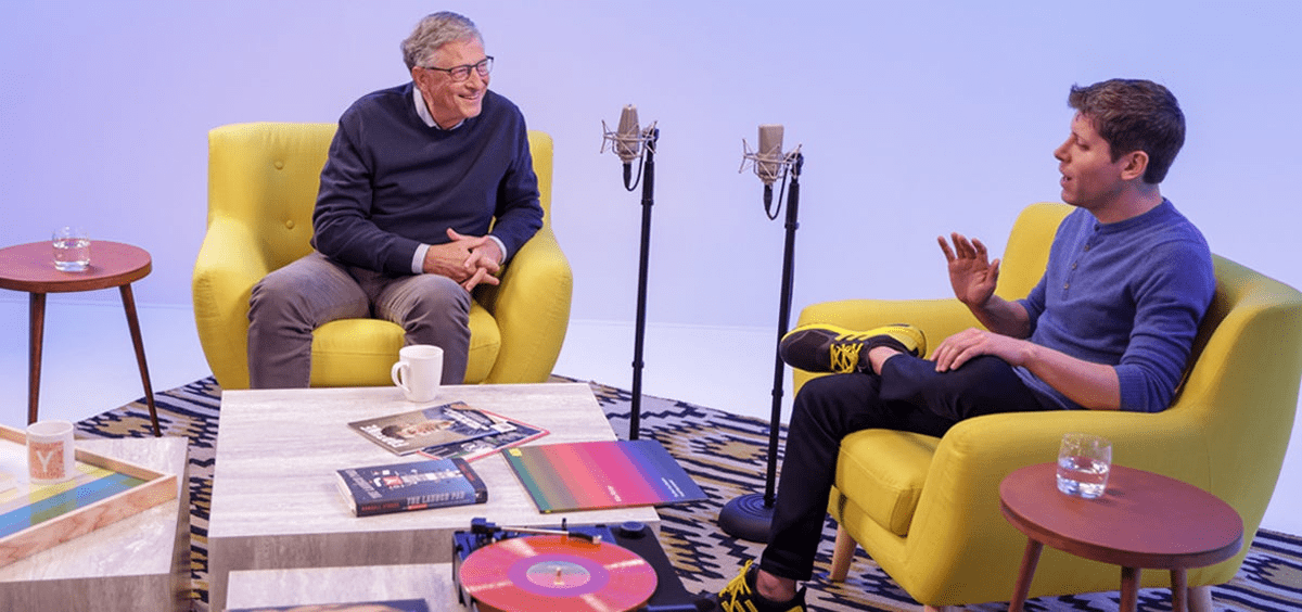 Sam Altman and Bill Gates engaged in discourse